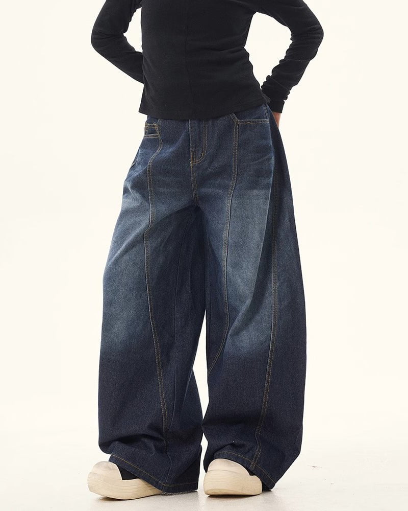 Patchwork Design Washed Denim Pants