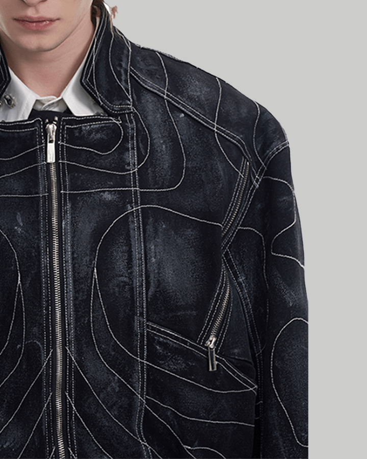 Futuristic Black Denim Bomber Jacket