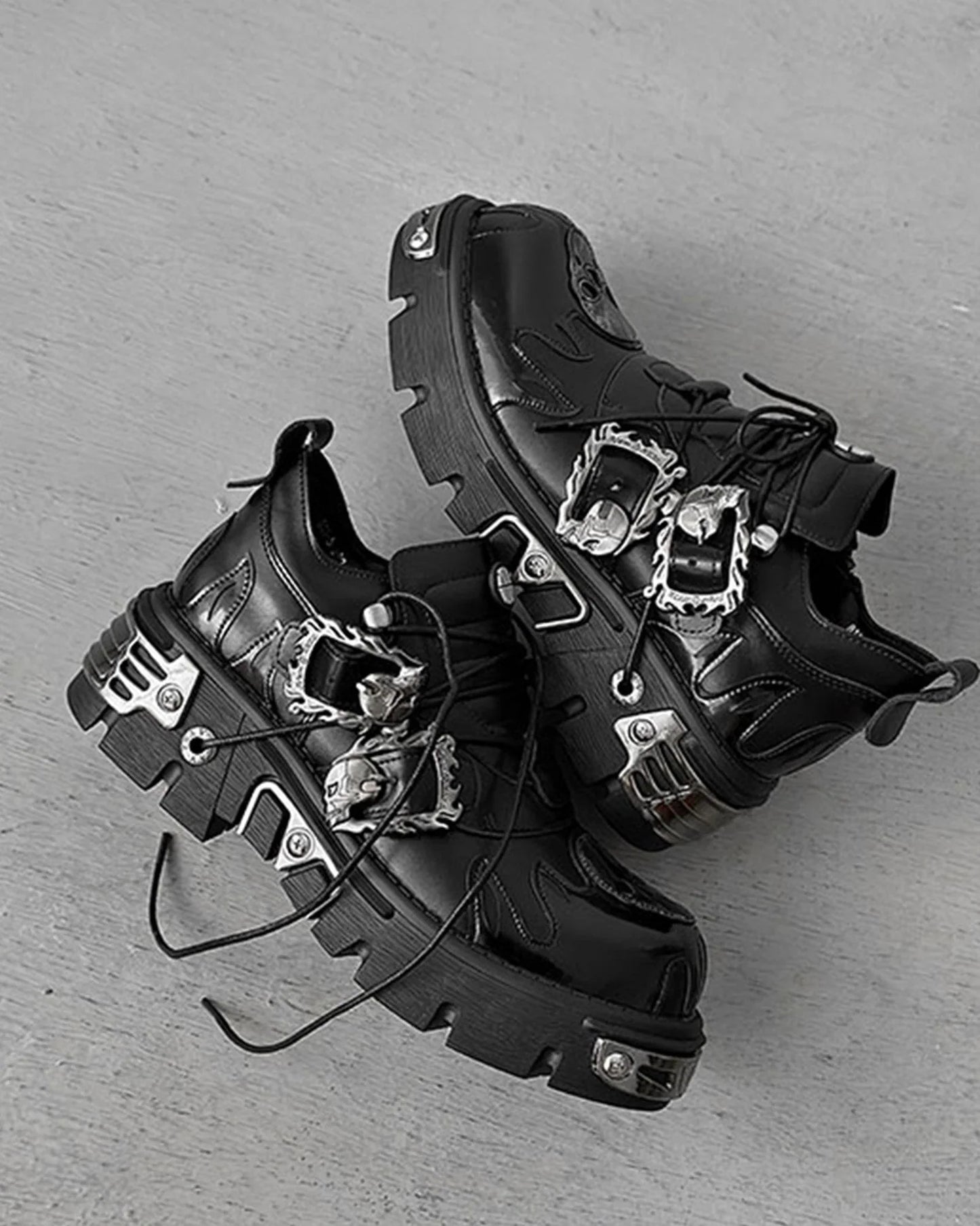 Gothic Punk Chunky Sole Metal Decor Boots