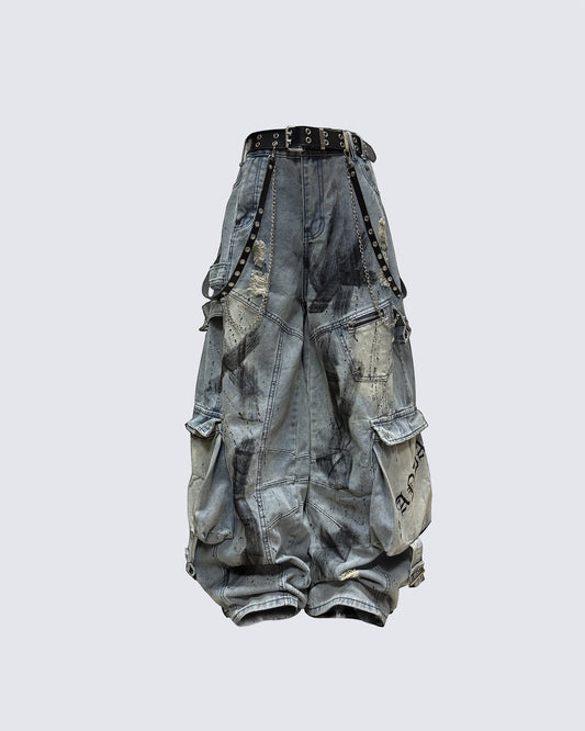 Streetwear Cargo Denim Pants(Free Belt and Chain Included)
