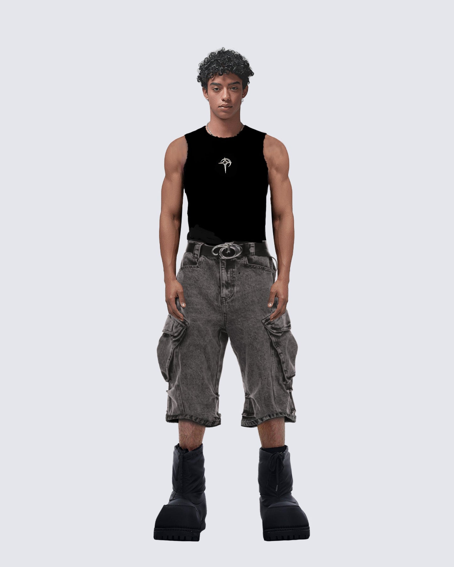Grunge-Style Grey Cargo Shorts