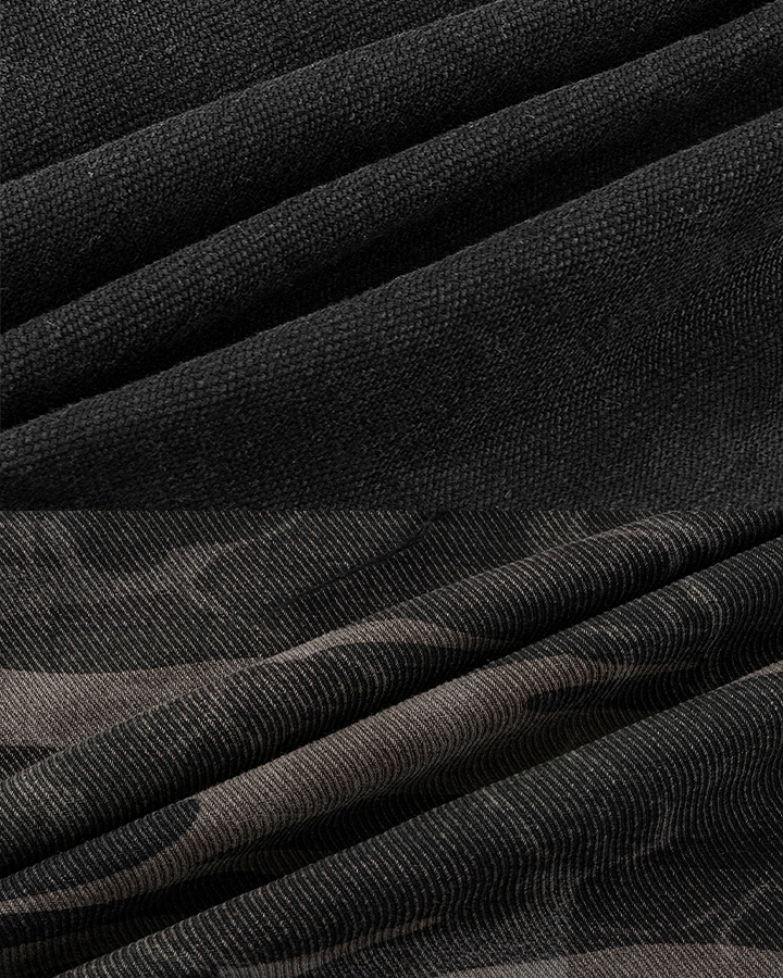 Double-Waist Camo Patchwork Distressed Wide-Leg Pants