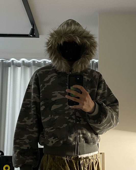 Camouflage Fur Collar Cotton Jacket