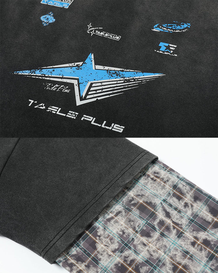 Streetwear Vintage Washed Layered Graphic Hoodie