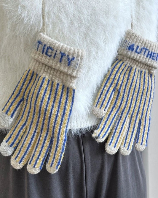 Color-block Striped Touchscreen Gloves