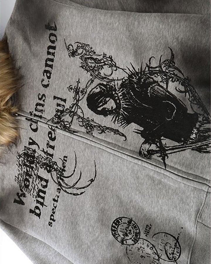 Vintage Zipper Faux Fur Hoodie