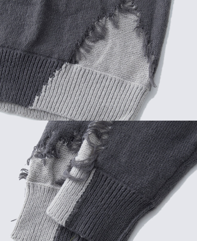 American High Street Hip-Hop Patchwork Frayed Sweater