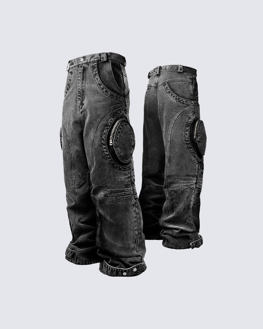 Bold Retro-Washed Black Denim Pants by KIIKIO (old version)
