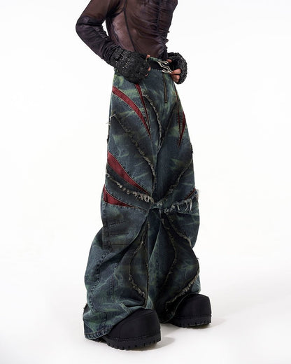 KIIKIO Distressed Ripped Denim Pants – Streetwear with Unique Torn Details