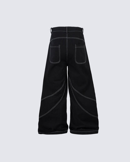 Rebellious Threads—Bold Black Denim Pants