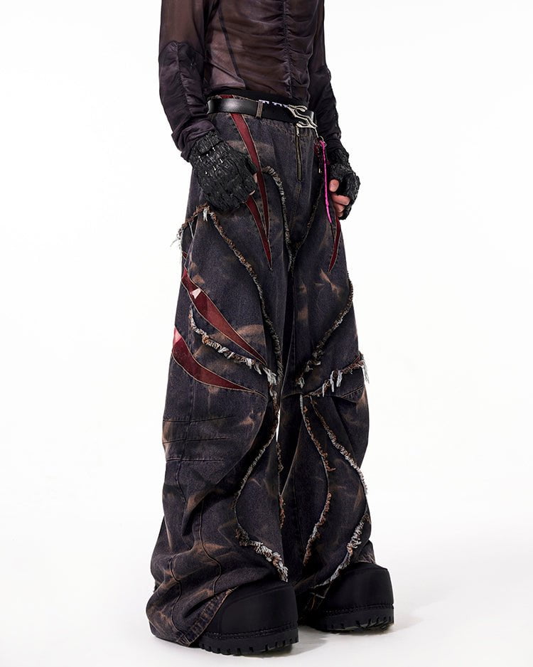 KIIKIO Distressed Ripped Denim Pants – Streetwear with Unique Torn Details