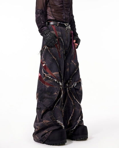 KIIKIO Distressed Ripped Denim Pants – Streetwear with Unique Torn Details