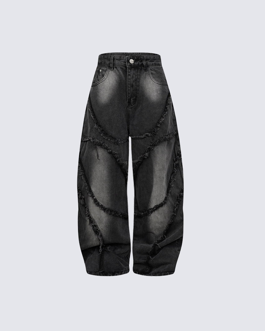 Spiral-Stitched Wide-Leg Jeans