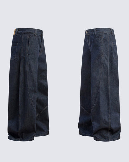 Dark Blade Pants - Wide-Leg Curved Denim
