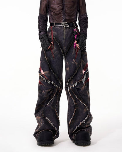 KIIKIO Distressed Ripped Denim Pants – Streetwear with Unique Torn Details