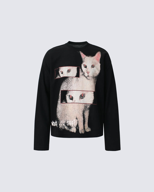 Cat Graphic Long Sleeve T-shirt