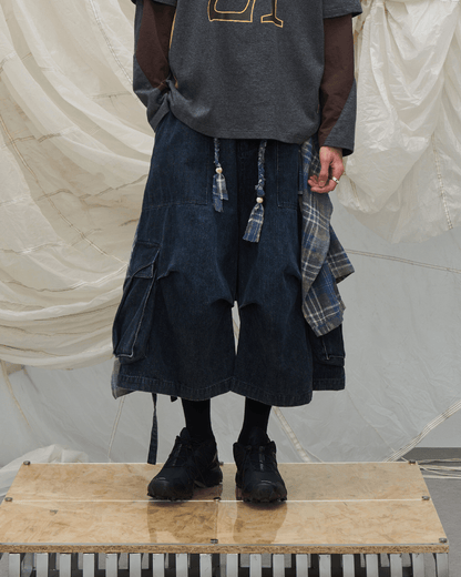 Utility Denim 3/4 Shorts with Detachable Back Flap