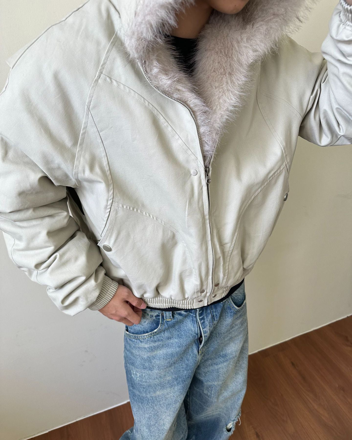 Structured Faux Fur Collar Padded Hooded Jacket