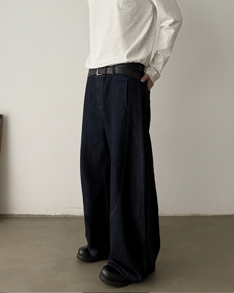 Dark Blade Pants - Wide-Leg Curved Denim