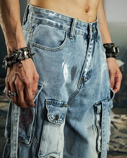 Deconstructed Graffiti Strap Cargo Jeans