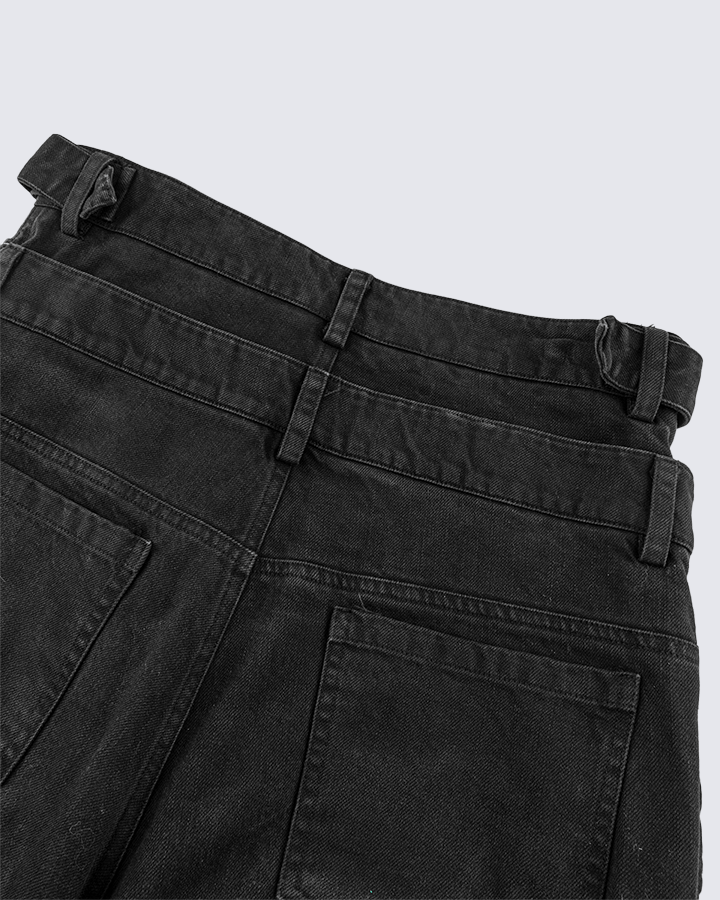 Double-Waist Camo Patchwork Distressed Wide-Leg Pants