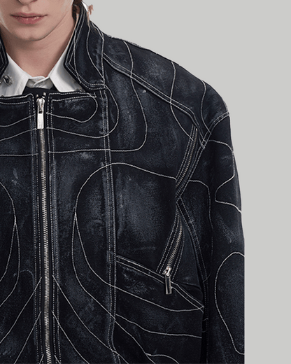 Futuristic Black Denim Bomber Jacket