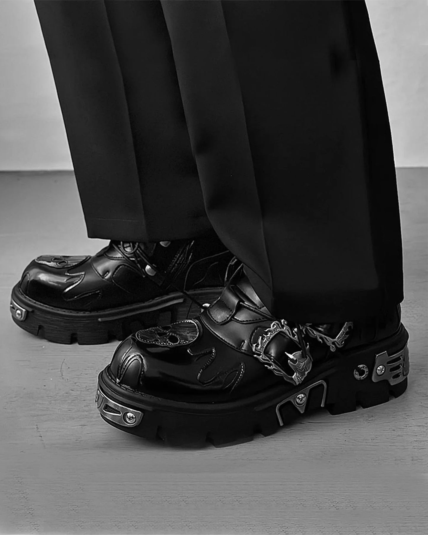 Gothic Punk Chunky Sole Metal Decor Boots