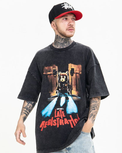 Dropout Bear Print Vintage Short Sleeve T-shirt