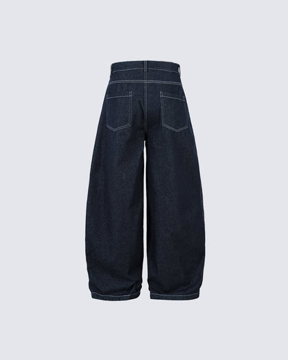 Wide-Leg Pleated Denim Trousers
