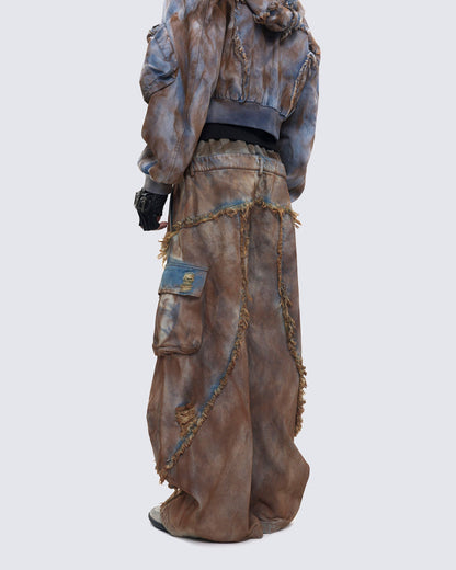 Wasteland Mud-Dyed Layered Wide-Leg Jeans