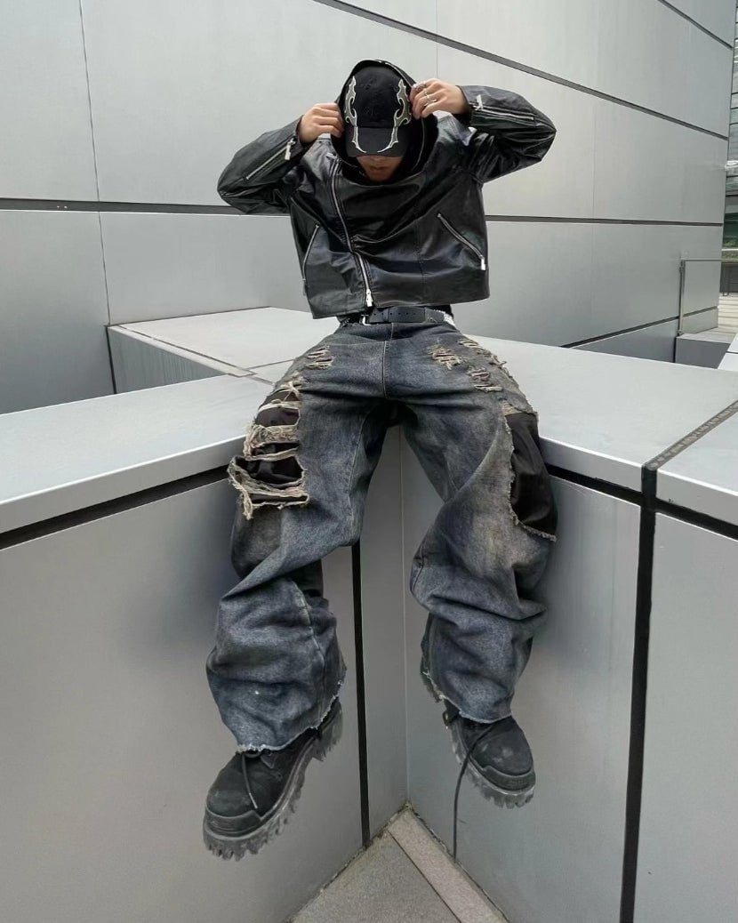 KIIKIO Black Baseball Cap with Flame Design and Sun Embroidery