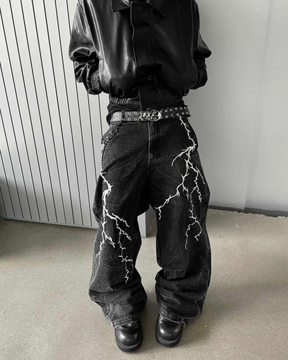 Washed Heavy Embroidery Denim Pants