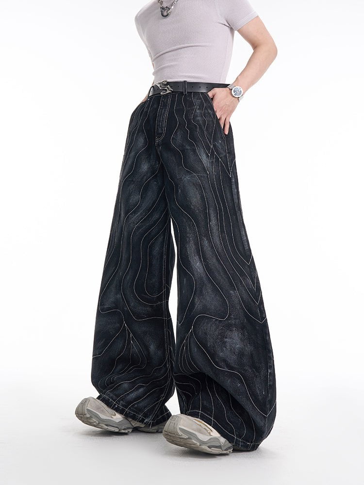 Futuristic Wide-Leg Denim Pants