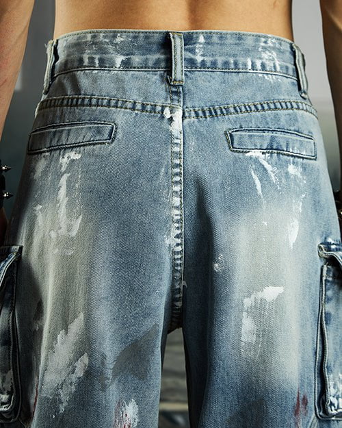 Deconstructed Graffiti Strap Cargo Jeans