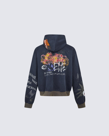 American Hip-hop Print Loose Zip-up Hoodie