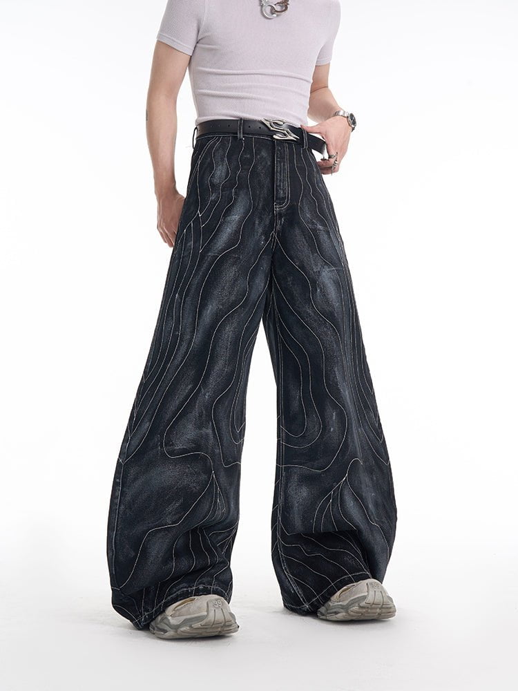 Futuristic Wide-Leg Denim Pants
