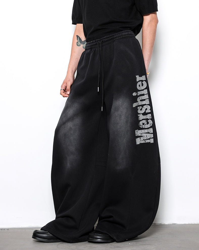 Vintage Loose Fit Distressed Wide-Leg Scimitar Sweatpants