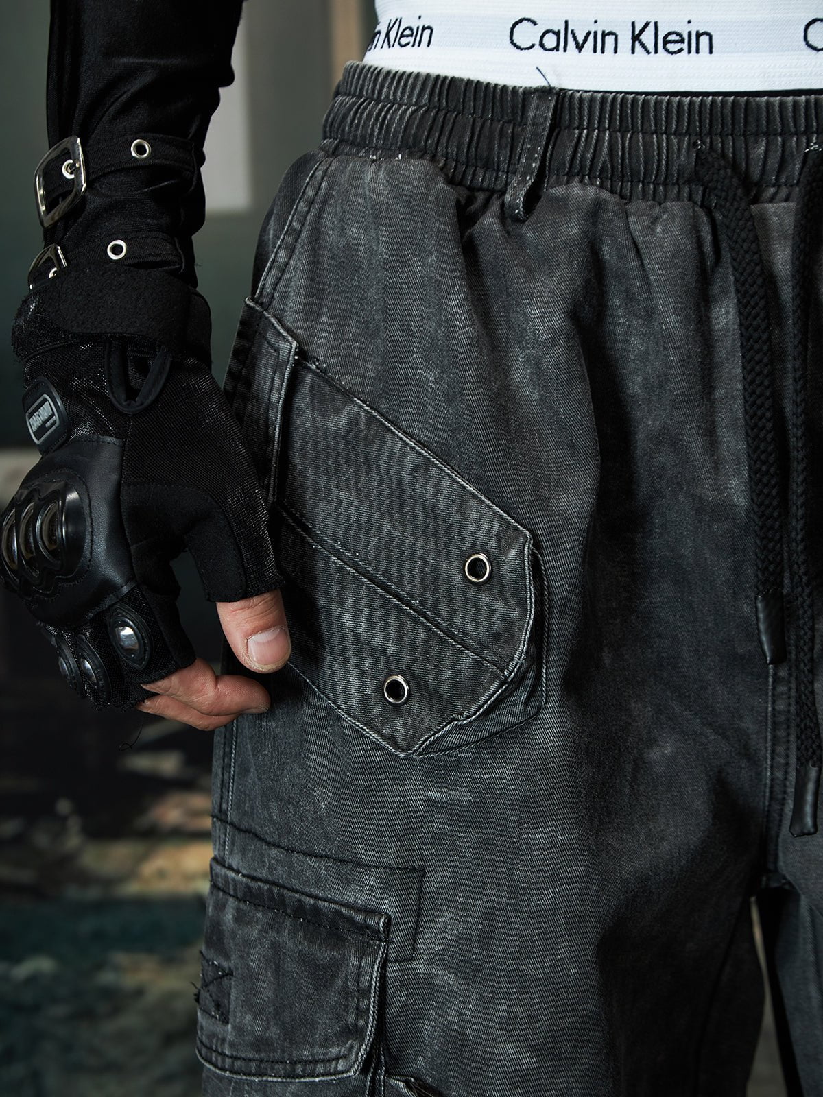 Washed Pleated Utility Cargo Pants