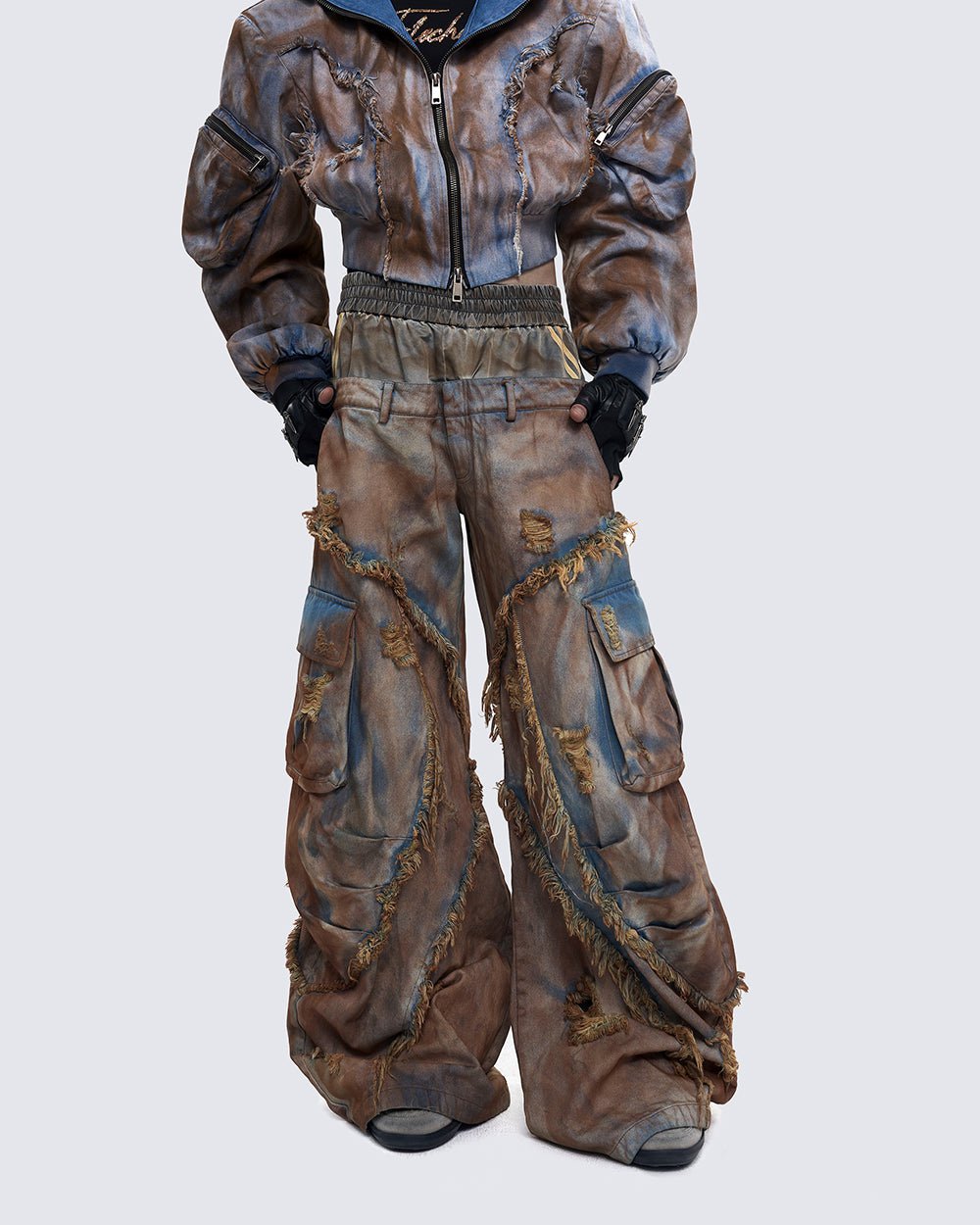 Wasteland Mud-Dyed Layered Wide-Leg Jeans
