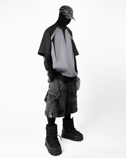 Heavy-Duty Waist Bag Strap Denim Casual Shorts