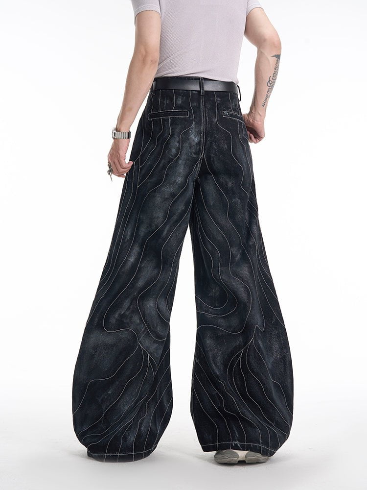 Futuristic Wide-Leg Denim Pants