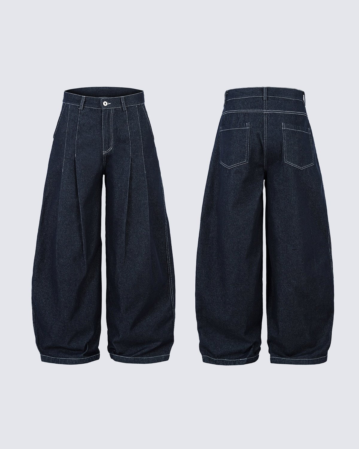 Wide-Leg Pleated Denim Trousers