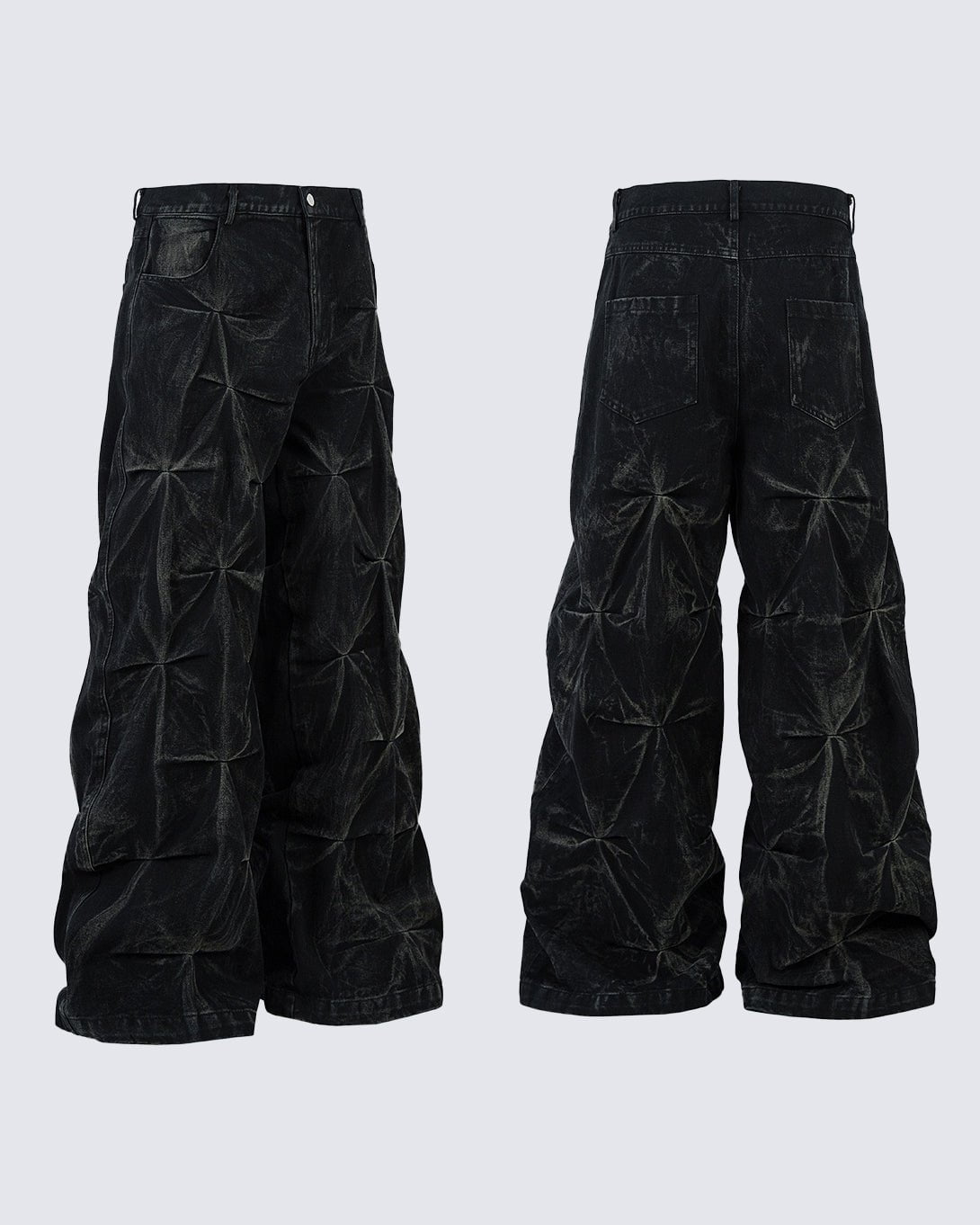 Crinkled Denim Cargo Pants