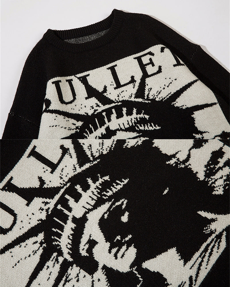 European-American Retro Character Crewneck Sweater