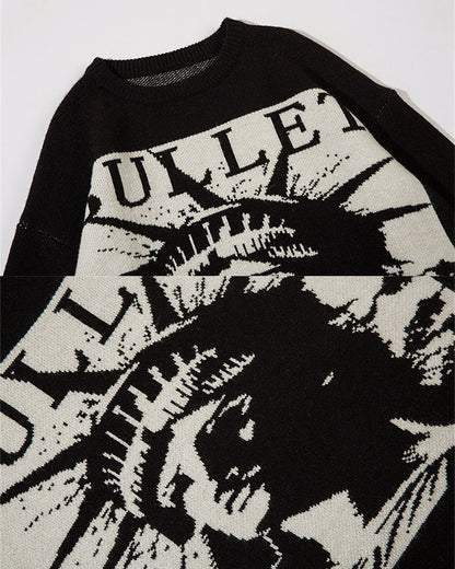 European-American Retro Character Crewneck Sweater