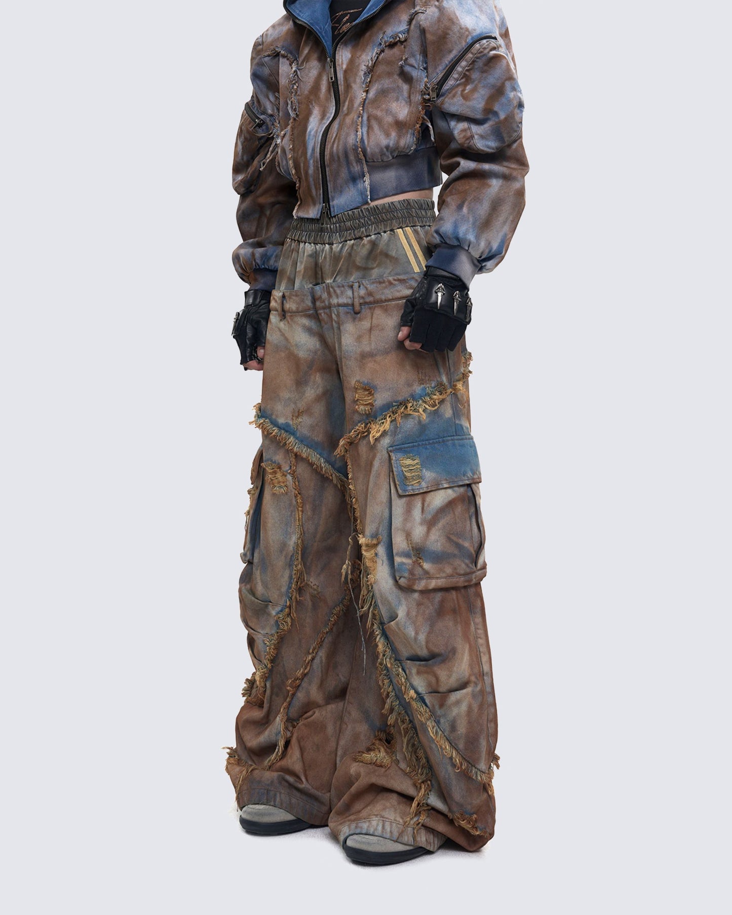 Wasteland Mud-Dyed Layered Wide-Leg Jeans