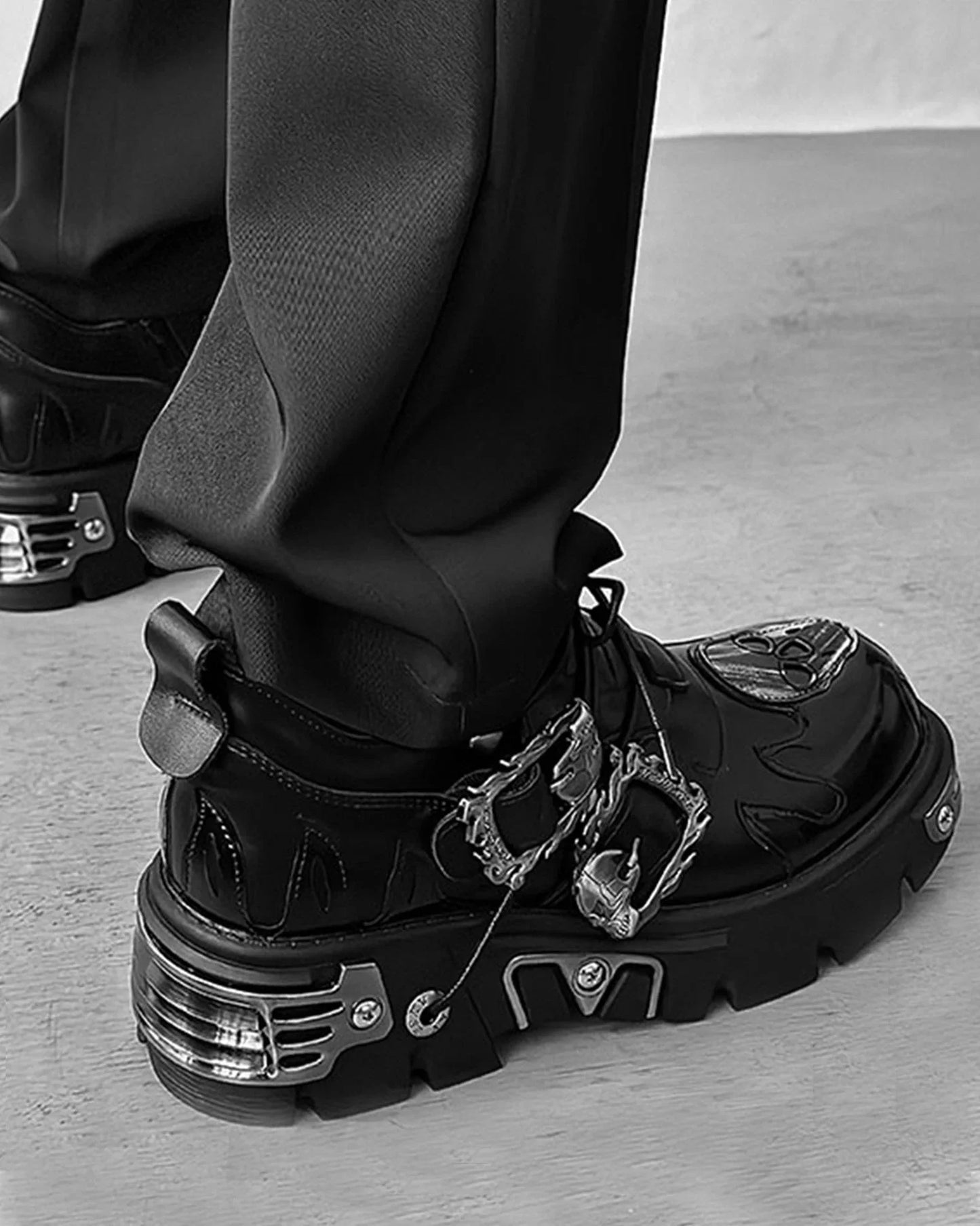 Gothic Punk Chunky Sole Metal Decor Boots