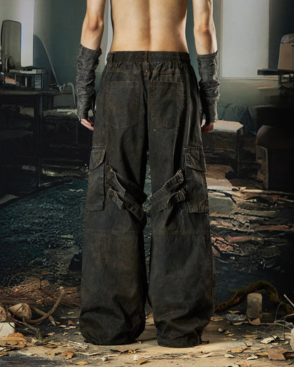 Washed Pleated Utility Cargo Pants