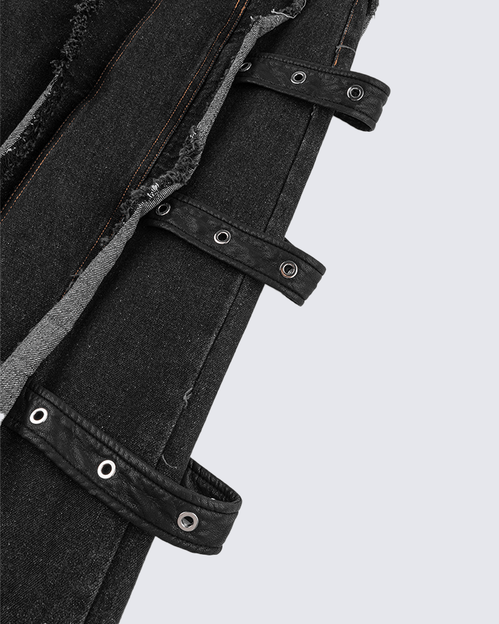 Frayed Patchwork Wide-Leg Denim Pants