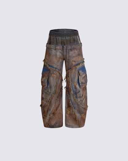 Wasteland Mud-Dyed Layered Wide-Leg Jeans